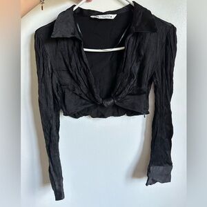 Zara Front Knot Long Sleeve Crop Top